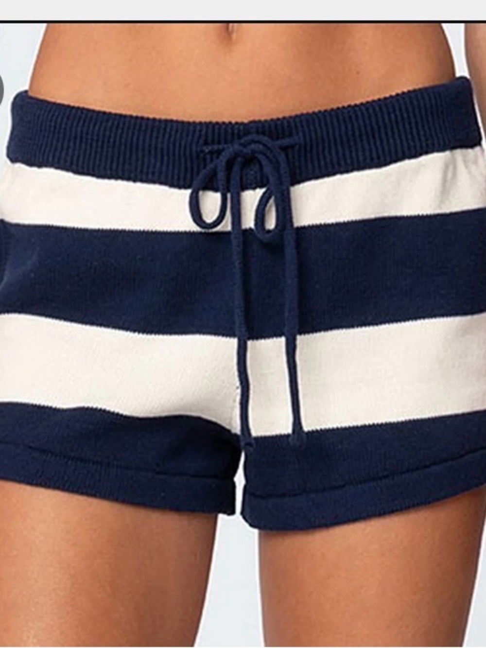 PacSun Edikted Riley Navy and Cream Wide-Striped Shorts